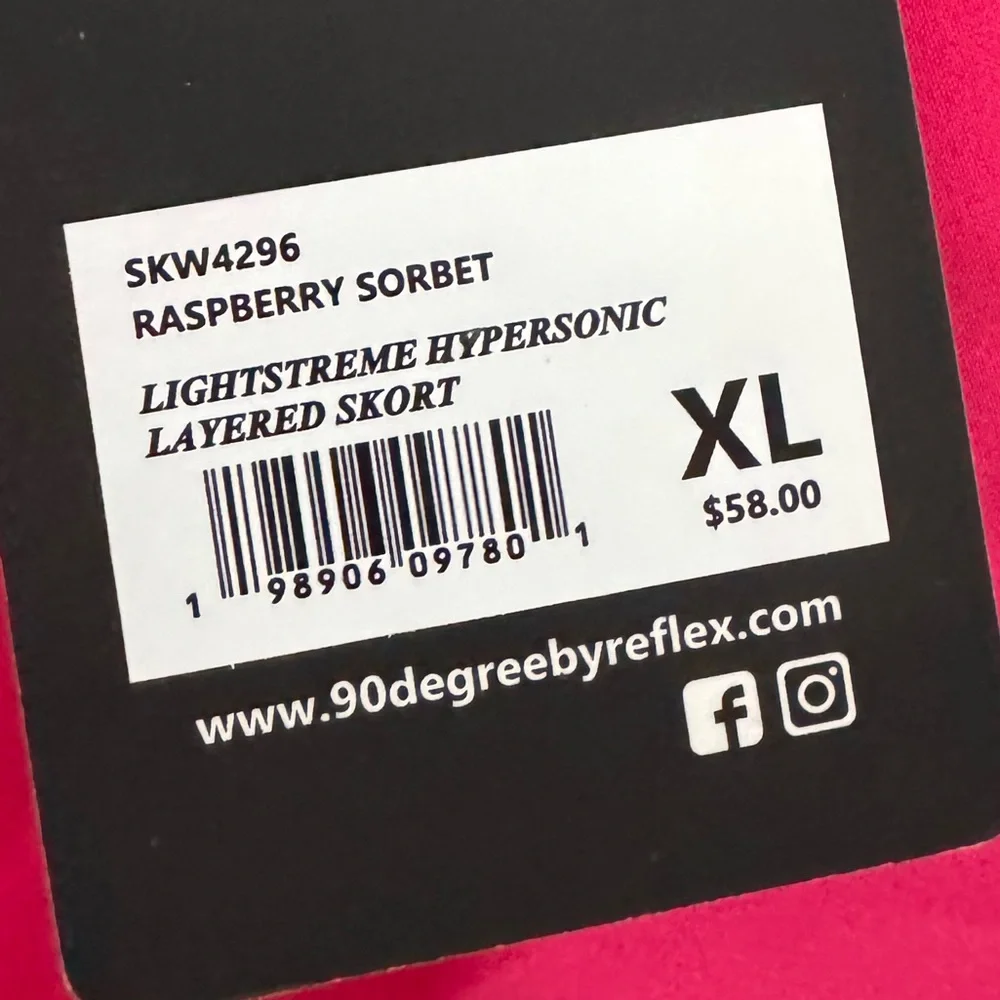 NWT 90 Degrees by Reflex Lightstreme Hypersonic Layered Skort, XL, preppy sorbet